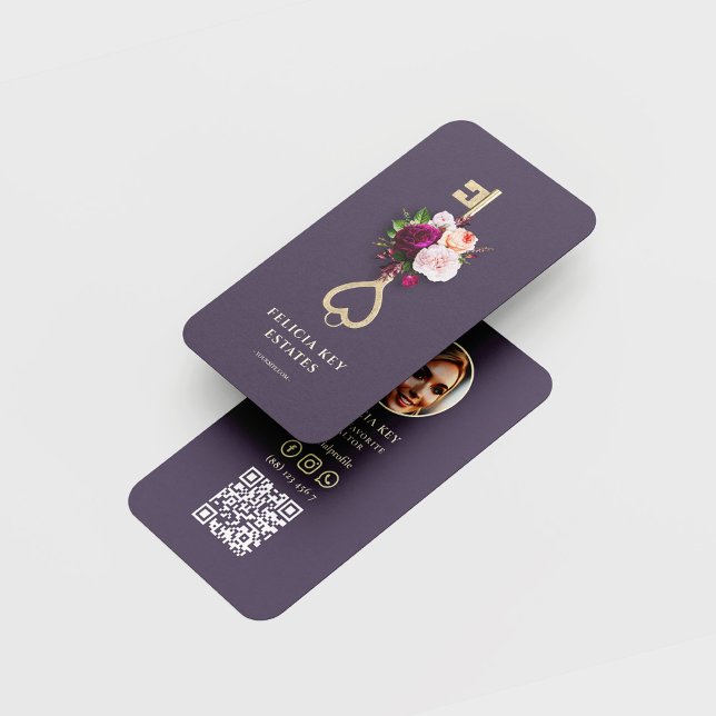 Cartão De Visita Realtor do Agente Imobiliário Floral Elegante (Criador carregado)