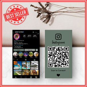 Cartão De Visita Realtor Instagram Verde Sage QR