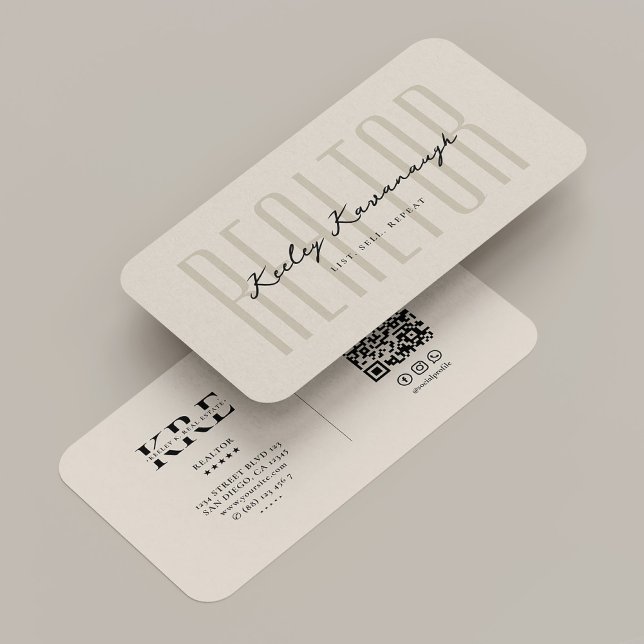 Cartão De Visita Realtor Modern Imobiliário Sand Beige Monograma (Realtor Modern Real Estate Sand Beige Monogram Business Card
)