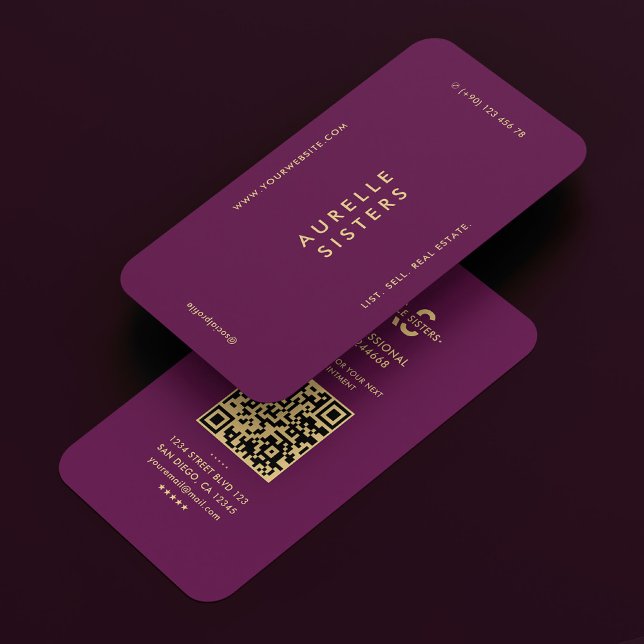 Cartão De Visita Realtor Modern Monograma Luxury QR (Realtor Modern Monogram Luxury Purple QR Business Card
)