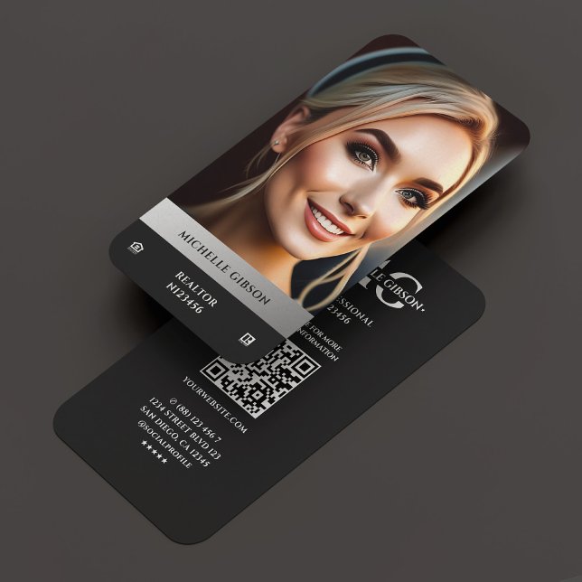 Cartão De Visita Realtor Photo Logo EHO Black Silver Modern (Realtor Photo EHO Logo Black Silver Modern Business Card
)