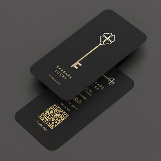 Cartão De Visita Realtor Real Estate Agent Elegante Black Gold Key