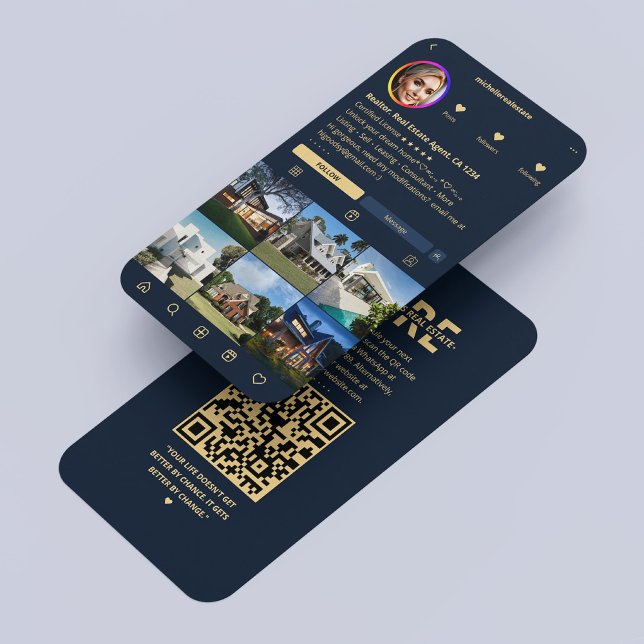 Cartão De Visita Realtor Real Estate Agent IG Marinho Blue Modern (Realtor Real Estate Agent IG Navy Blue Modern Business Card
)