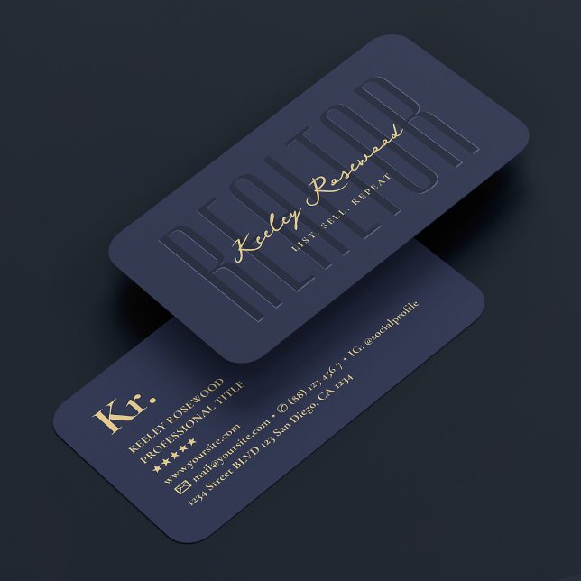 Cartão De Visita Realtor Real Estate Agent Marinho Blue Modern (Realtor Real Estate Agent Navy Blue Modern Business Card
)