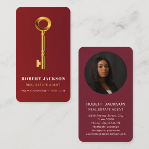 Cartão De Visita Realtor Real Estate Chave Dourada Luxury Vermelho