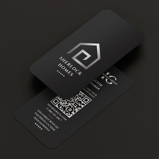Cartão De Visita Realtor Real Estate Elegante Black Silver House (Realtor Real Estate Elegant Black Silver House Business Card
)