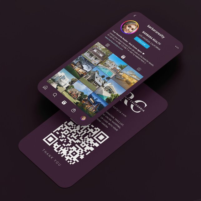 Cartão De Visita Realtor Real Estate Elegante Dark Roxo Grelha IG (Realtor Real Estate Elegant Dark Purple IG Grid Business Card
)