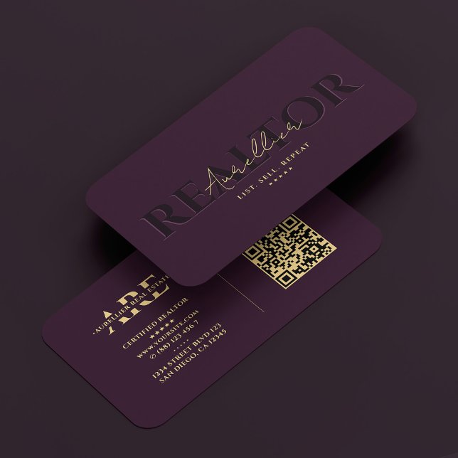 Cartão De Visita Realtor Real Estate Luxury Monograma Roxo Moderno (Realtor Real Estate Luxury Purple Monogram Modern Business Card
)