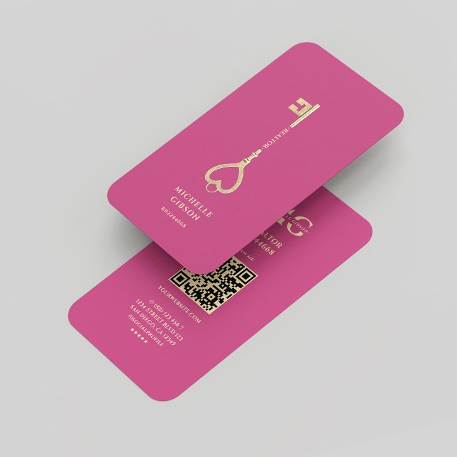 Cartão De Visita Realtor Rosa Dourado Monograma de Chave Profission (Realtor Pink Gold Key Monogram Professional Modern Business Card
)