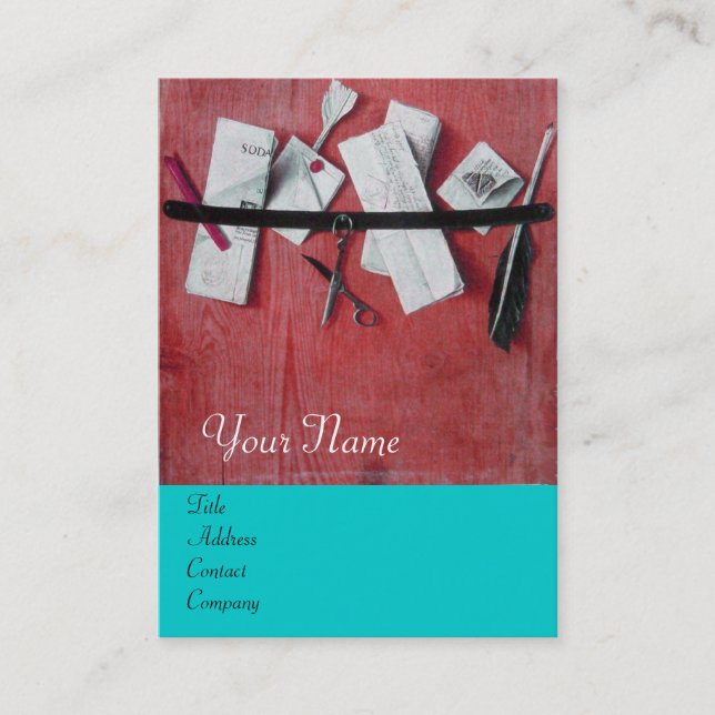 Cartão De Visita RECIPIENTE DE MADEIRA MONOGRAMA, VERMELHO azul (Frente)