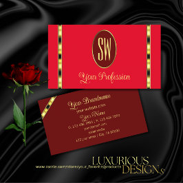 Cartão De Visita Red and Burgundy Modern com Monograma Profissional