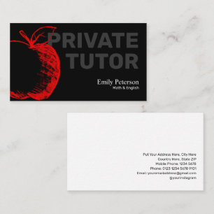 Cartão De Visita Red Apple Sketch Private Tutor Modern Black