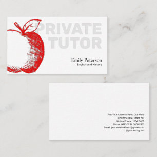 Cartão De Visita Red Apple Sketch Private Tutor Modern White