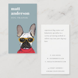 Cartão De Visita Red Blue Retro Blue Buldogue Formal Francês
