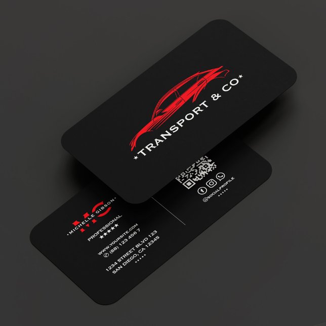 Cartão De Visita Red Car Driver Auto Care Transport Modern Black (Red Car Driver Auto care Retro Modern Black Business Card
)