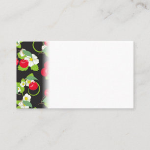 Cartão De Visita Red Cherry Fruit Green Leaves Pretty White Flowers