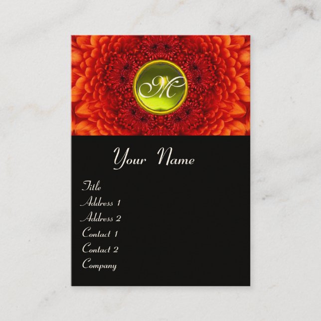 Cartão De Visita RED DAHLIA MONOGRAM, TOPAZ preto amarelo (Frente)