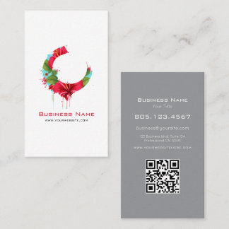 Cartão De Visita Red Hibiscus Floral Paint Swirl Design • Custom