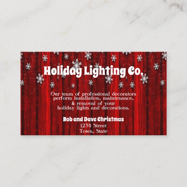 Cartão De Visita Red Holiday Christmas Snowflakes Lighting Company (Frente)