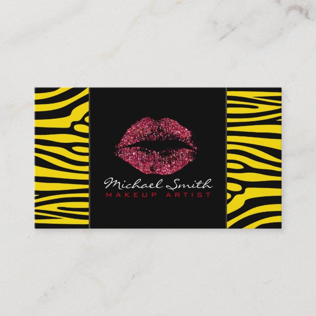 Cartão De Visita Red Lábios Makeup Artis Modern Zebra Skin #7 (Frente)