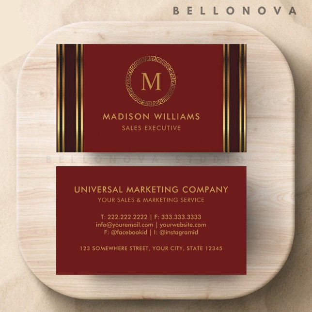 Cartão De Visita Red Maroon Dourado personalizável (Customizable Red Maroon Gold Professional Business Card)