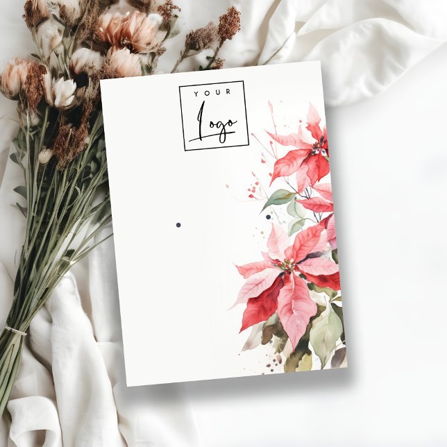 Cartão De Visita Red Poinsettia Florals Logotipo Almirante Holanda (Criador carregado)