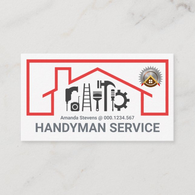 Cartão De Visita Red Roof Building Repair Tools Frame (Frente)