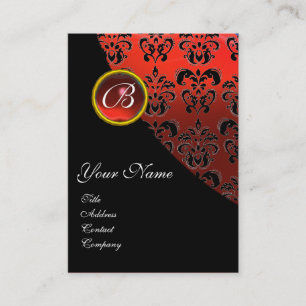 CARTÃO DE VISITA RED RUBY DAMASK MONOGRAM,