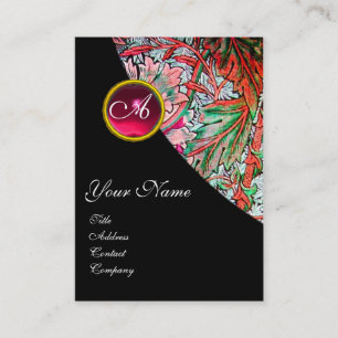 Cartão De Visita RED RUBY DAMASK MONOGRAM 3 fuchsia verde rosa azul