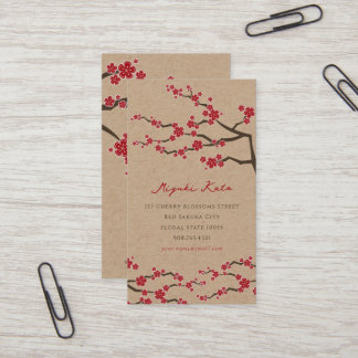 Cartão De Visita Red Sakura Oriental Chic Zen Cherry Blossoms Kraft