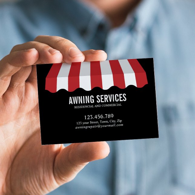 Cartão De Visita Red White Adwning Services Clearing Professional (Red and White Eye-Catching Networking Card for Awning Business Services Listed on Back)