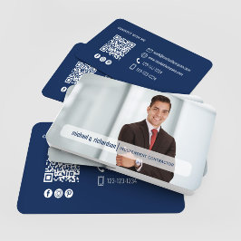 Cartão De Visita Rede de Fotos com Código QR Azul Marinho Moderno