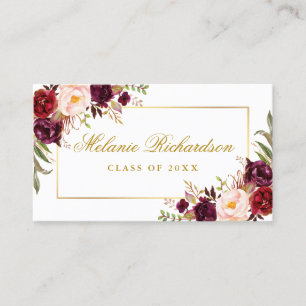 Cartão De Visita Rede de graduação Burgundy Floral Dourado