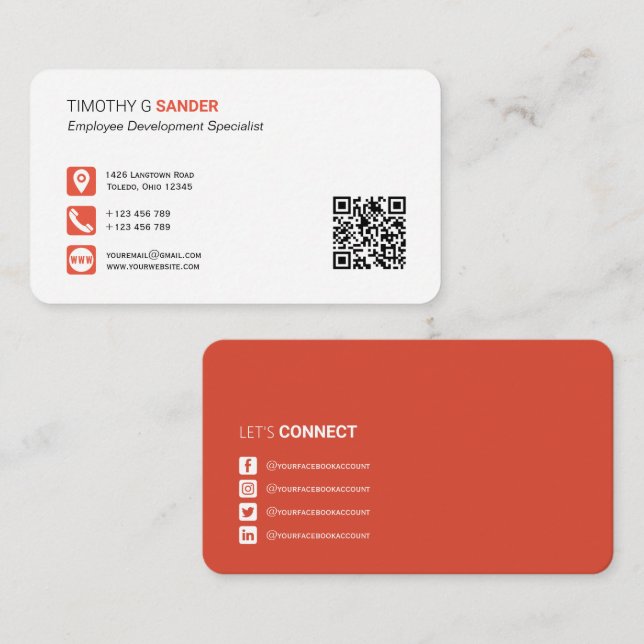 Cartão De Visita Rede de mídia social com código QR profissional la (Frente/Verso)