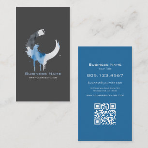 Cartão De Visita Redemoinho de Aquarela Azul e Cinza Escuro Moderno