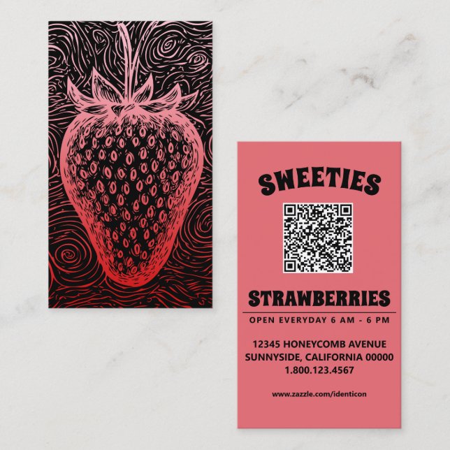 Cartão De Visita redemoinho de morango com código QR (Frente/Verso)