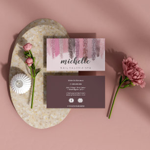 Cartão De Visita Redes sociais com Glitter Salon Manicure em polon