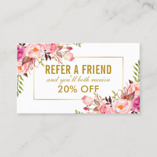 Cartão De Visita Referência de Quadro Dourado Floral Rosa Elegante