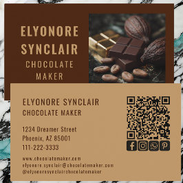 Cartão De Visita Refined Brown Chocolate Maker Photo Social QR Code