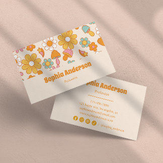 Cartão De Visita Refletor Floral e Mushroom Cute Boho