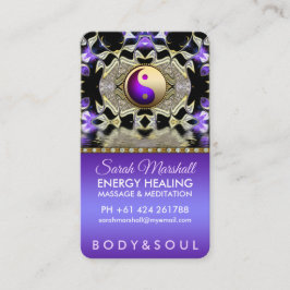 Cartão De Visita Reflexão Dourada Roxa Mandala Cura Holística