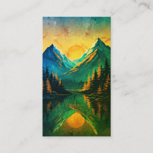 Cartão De Visita Reflexo do pôr do sol na montanha com céu alaranja