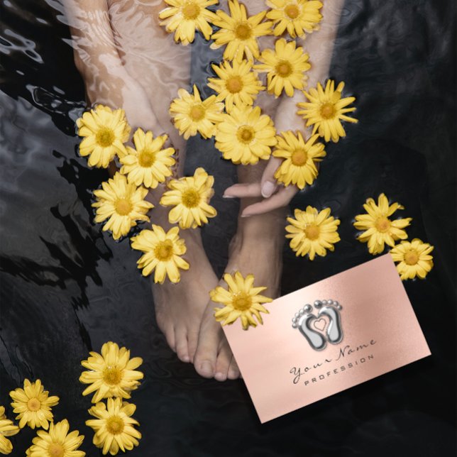 Cartão De Visita Reflexologia Massagem Terapêutica Silver Rosa Blus (Reflexology Massage Therapist Silver Rose Blush Business Card)