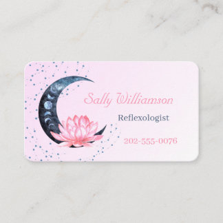 Cartão De Visita Reflexologia QR Código Rosa Lotus Flor Lua