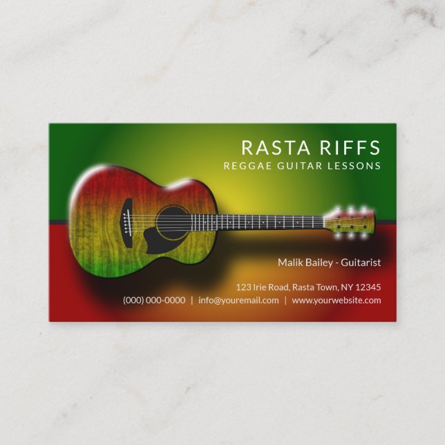 Cartão De Visita Reggae Rasta Riffs Guitar Lessons Professor de Mús (Frente)