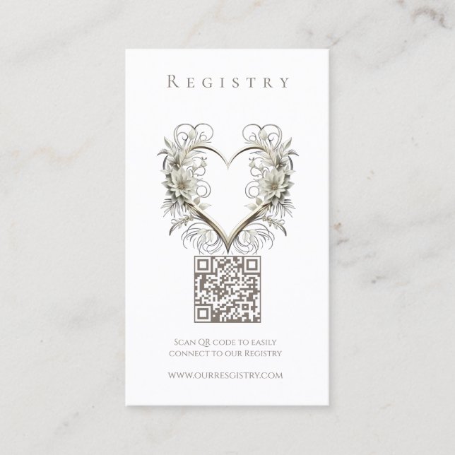 Cartão De Visita Registro de Casamento - Flores Modernas com Coraçã (Frente)