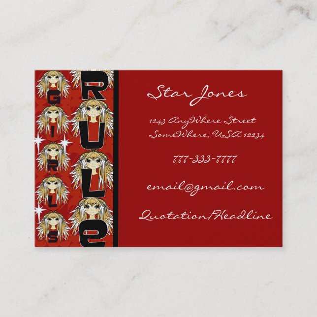 Cartão De Visita Regra de Meninas de Animação (Frente)