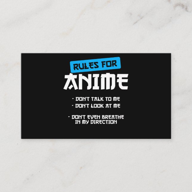 Cartão De Visita regras roupas de anime arte de mascar presente ota (Frente)