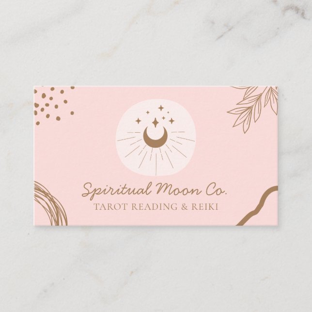 Cartão De Visita Reiki Espiritual Estrelas Lua Rosa Simples Rubor (Frente)