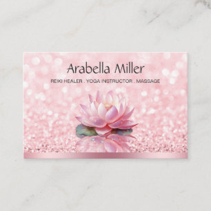 Cartão De Visita Reiki Healer Yoga Instrutor Bokeh Lotus Pink